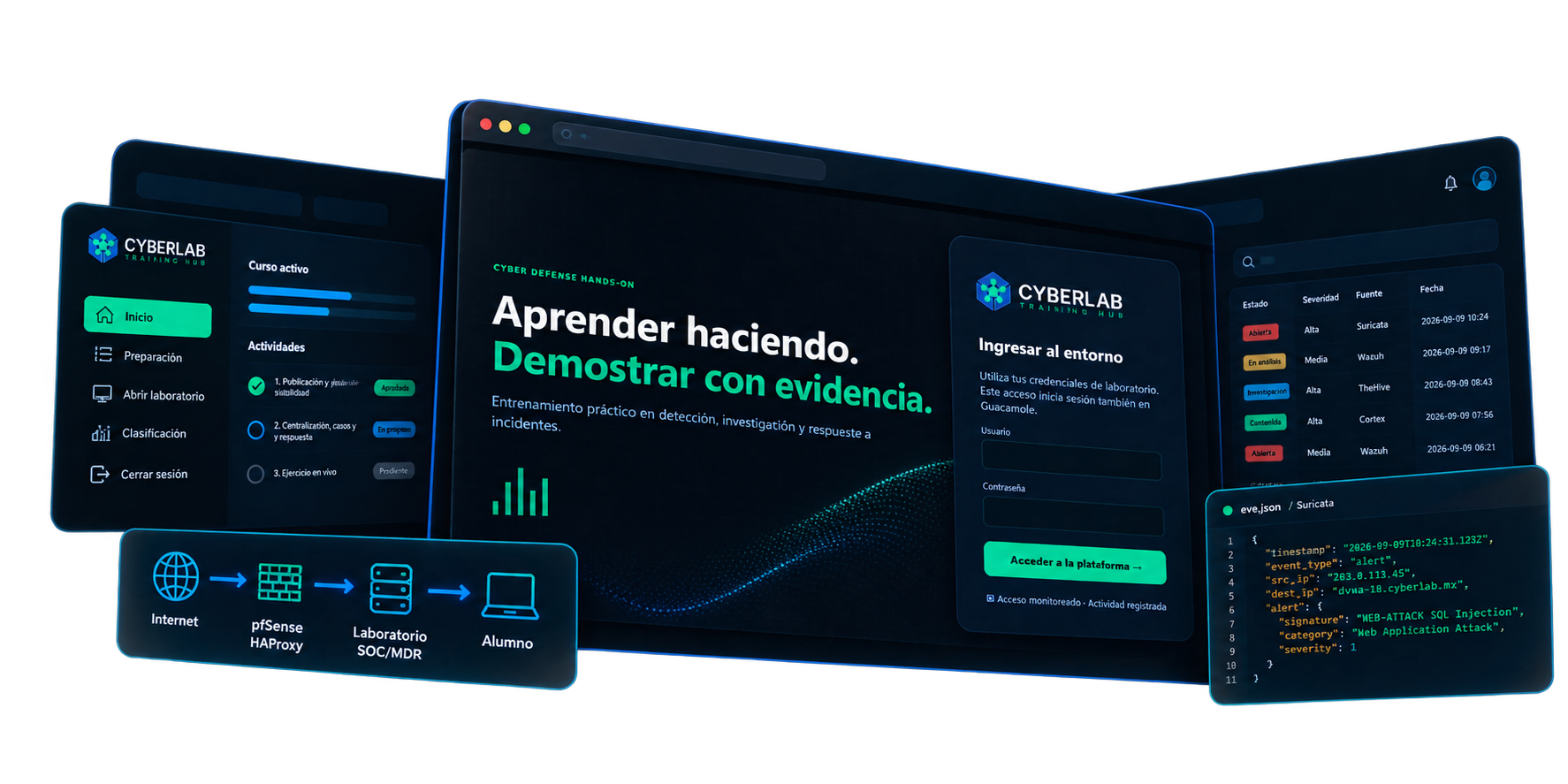 Vista de la plataforma CyberLab Training Hub